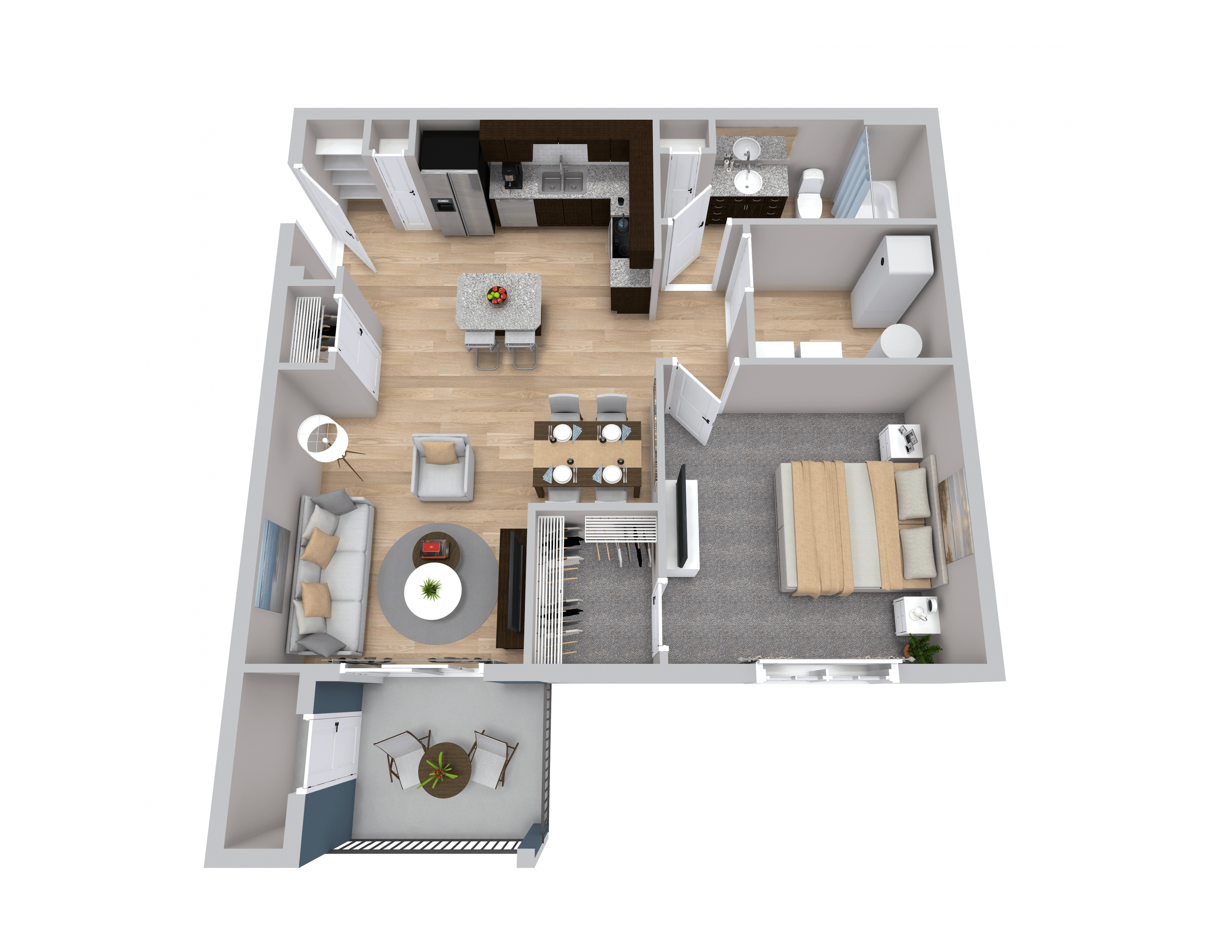 Floor plan for 1 bed, 1 bath, 864 sqft